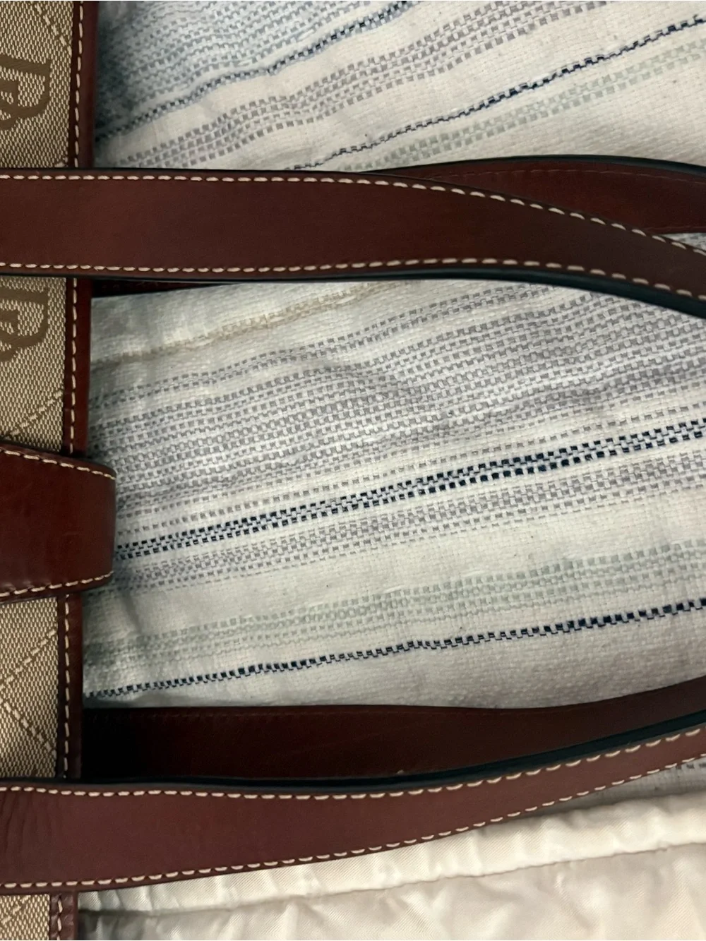 Dooney & Bourke Tan/Brown Signature Jacquard Tote with Leather Trim
